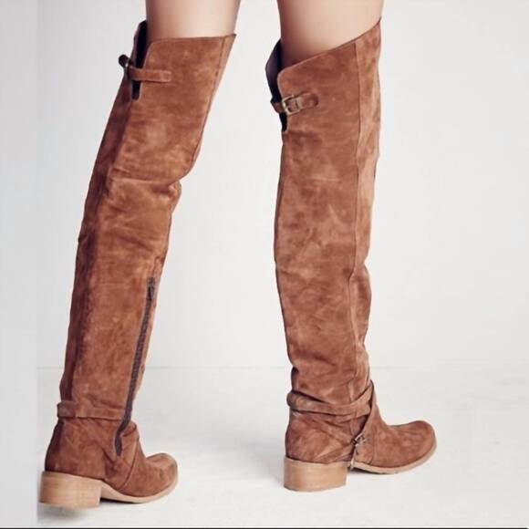 NEW CHARLES DAVID amorosa suede leather over-the-knee boots in brown - Picture 3 of 4